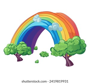 Rainbow element of colorful set. This enchanting illustration features a whimsical cartoon rainbow design that adds a splash of color to its clean white background. Vector illustration.