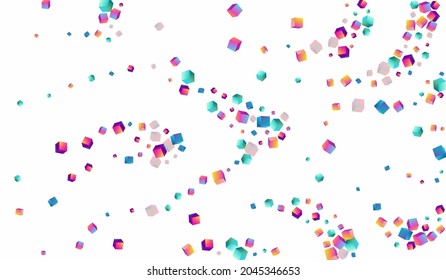 Rainbow Element Vector White Background. Bright Graphic Confetti Paper. Shiny Block Presentation. Iridescent Box Structure Wallpaper.
