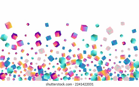 Rainbow Element Vector White Background. Holographic Metal Box Paper. Business Brick Cover. Multicolored Polygon Shiny Brochure.