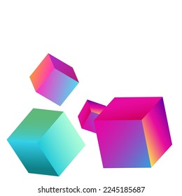 Rainbow Element Vector White Background. Bright Structure Brick Presentation. Geometric Box Image. Gradient Polygon Metal Brochure.