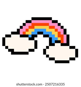 Emoji del arco iris. Icono de Vector de arte de píxeles. Aislado sobre fondo blanco. Antiguas textura de 8 bits. Gráficos de píxeles minimalistas. Símbolo LGBT. Estilo antiguo. Video Diseño de objetos de juego de los años 80, 90.