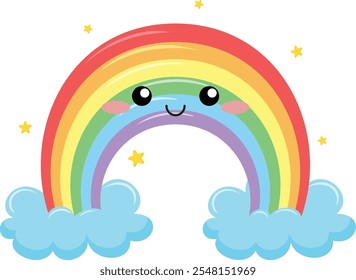 Rainbow emotion vector on white background. cute emotion weather. Cartoon Vector illustration