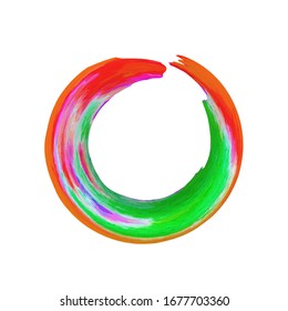 Rainbow enso symbol. Colorful brush stroke circle. Multicolor grunge smear in round shape. Vector element for logo, brand design. Round border template. Modern ink enso design. Textured oil smear