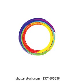 Rainbow enso. Zen circle. Original vector design. Brush round element. Iridescent enso. Stroke circle. Logo, emblem design. Hand drawn. Watercolor zen symbol. Letter O illustration.