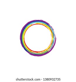 Rainbow enso. Zen circle. Original vector design. Brush round element.  