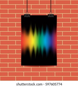 Rainbow equalizer on black background poster, digital modern colorful sound wave music pattern  vector design illustration used on musical sites, advertisements, banners, cards, web interfaces