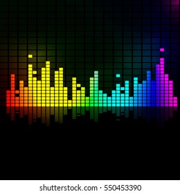 Rainbow equalizer with reflection. Vector background