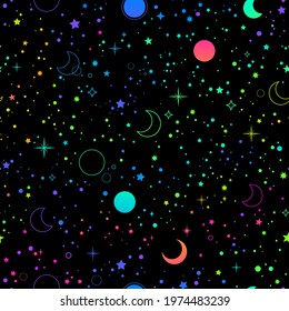 rainbow esoteric pattern with moon and stars