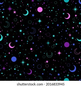 rainbow esoteric pattern with moon and stars
