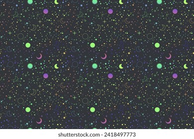 Rainbow esoteric pattern with moon and stars