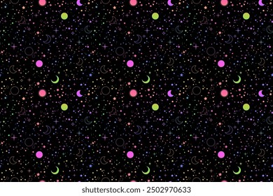Rainbow esoteric pattern with moon and stars