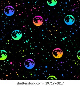 rainbow esoteric pattern with sun moon and stars