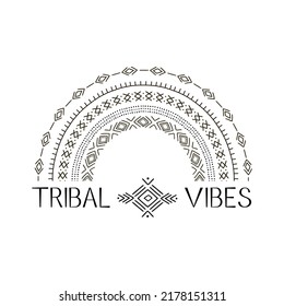 Rainbow ethnic traditional tribal mud cloth motif vector illustration isolated on white. African inspired decorative arc print for home decor or tee shirt design. Tribal vibes phrase.