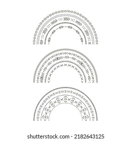 Rainbow Ethnic Traditional Tribal Mud Cloth Motif Vector Illustration Set Isolated On White. African Inspired Decorative Folk Ornamental Arc Print Collection For Home Decor.