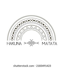 Rainbow ethnic traditional tribal mud cloth motif vector illustration isolated on white. African inspired decorative arc print for home decor or tee shirt design. Hakuna Matata phrase.