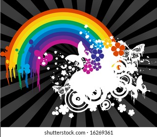 rainbow explosion with white butterflies
