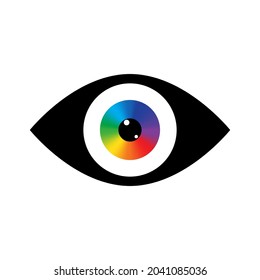 El globo ocular arcoiris con un ícono de párpado negro. Concepto de arte de diseño. Antecedentes abstractos. Ilustración vectorial. Imagen de archivo.