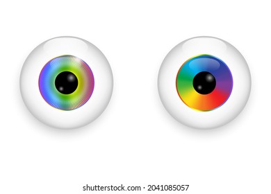 Rainbow eyeball icon. Realistic abstract graphic. Beautiful design art concept. Vector illustration. Stock image. 