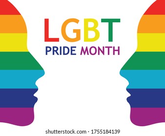 Rainbow face with LGBT pride month lettering isolated vector illustration. LGBT transgender pride moth symbol concept background