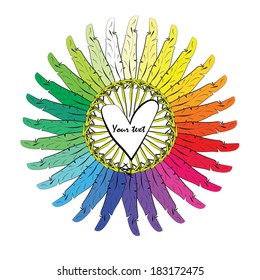 Rainbow feathers circle, vector illustration
