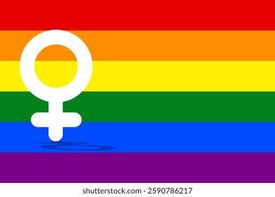 Rainbow Female Symbol Flag Symbolic representation of LGBTQ+ pride featuring the vibrant rainbow colors and a female gender symbol.