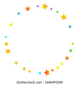 Rainbow Festive Confetti. Carnival Template. Colorful Star Falling. Beautiful Holidays Party. Little Tiny Multicolor Sprockets on White Background. Bright Vector Illustration.