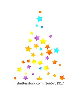 Rainbow Festive Confetti. Carnival Template. Colorful Star Falling. Beautiful Holidays Party. Little Tiny Multicolor Sprockets on White Background. Bright Vector Illustration.