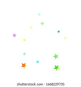 Rainbow Festive Confetti. Carnival Template. Colorful Star Falling. Beautiful Holidays Party. Little Tiny Multicolor Sprockets on White Background. Bright Vector Illustration.