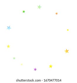 Rainbow Festive Confetti. Carnival Template. Colorful Star Falling. Beautiful Holidays Party. Little Tiny Multicolor Sprockets on White Background. Bright Vector Illustration.