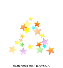 Confetti festivo arcoiris. Plantilla de Carnaval. Estrella Colorida Cae. Hermosa fiesta de vacaciones. Pequeños baldes multicolores sobre fondo blanco. Ilustración del vector brillante.