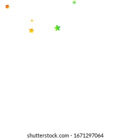 Confetti festivo arcoiris. Plantilla de Carnaval. Estrella Colorida Cae. Hermosa fiesta de vacaciones. Pequeños baldes multicolores sobre fondo blanco. Ilustración del vector brillante.