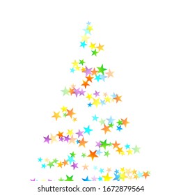 Rainbow Festive Confetti. Carnival Template. Colorful Star Falling. Beautiful Holidays Party. Little Tiny Multicolor Sprockets on White Background. Bright Vector Illustration.