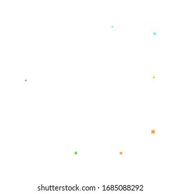 Confetti festivo arcoiris. Plantilla de Carnaval. Estrella Colorida Cae. Hermosa fiesta de vacaciones. Pequeños baldes multicolores sobre fondo blanco. Ilustración del vector brillante.