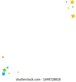 Rainbow Festive Confetti. Carnival Template. Colorful Star Falling. Beautiful Holidays Party. Little Tiny Multicolor Sprockets on White Background. Bright Vector Illustration.