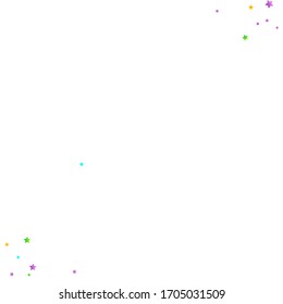 Rainbow Festive Confetti. Carnival Template. Colorful Star Falling. Beautiful Holidays Party. Little Tiny Multicolor Sprockets on White Background. Bright Vector Illustration.