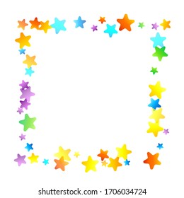 Rainbow Festive Confetti. Carnival Template. Colorful Star Falling. Beautiful Holidays Party. Little Tiny Multicolor Sprockets on White Background. Bright Vector Illustration.