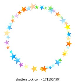 Rainbow Festive Confetti. Carnival Template. Colorful Star Falling. Beautiful Holidays Party. Little Tiny Multicolor Sprockets on White Background. Bright Vector Illustration.