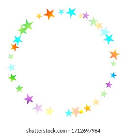 Rainbow Festive Confetti. Carnival Template. Colorful Star Falling. Beautiful Holidays Party. Little Tiny Multicolor Sprockets on White Background. Bright Vector Illustration.