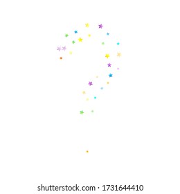 Rainbow Festive Confetti. Carnival Template. Colorful Star Falling. Beautiful Holidays Party. Little Tiny Multicolor Sprockets on White Background. Bright Vector Illustration.