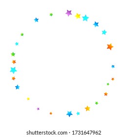Rainbow Festive Confetti. Carnival Template. Colorful Star Falling. Beautiful Holidays Party. Little Tiny Multicolor Sprockets on White Background. Bright Vector Illustration.