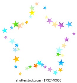 Rainbow Festive Confetti. Carnival Template. Colorful Star Falling. Beautiful Holidays Party. Little Tiny Multicolor Sprockets on White Background. Bright Vector Illustration.