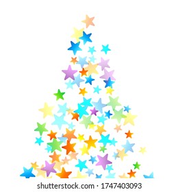 Rainbow Festive Confetti. Carnival Template. Colorful Star Falling. Beautiful Holidays Party. Little Tiny Multicolor Sprockets on White Background. Bright Vector Illustration.