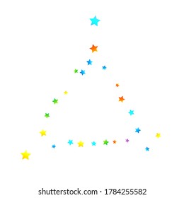 Rainbow Festive Confetti. Carnival Template. Colorful Star Falling. Beautiful Holidays Party. Little Tiny Multicolor Sprockets on White Background. Bright Vector Illustration.