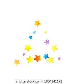 Rainbow Festive Confetti. Carnival Template. Colorful Star Falling. Beautiful Holidays Party. Little Tiny Multicolor Sprockets on White Background. Bright Vector Illustration.