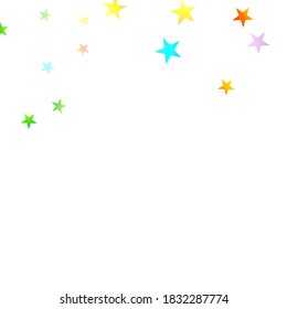Rainbow Festive Confetti. Carnival Template. Colorful Star Falling. Beautiful Holidays Party. Little Tiny Multicolor Sprockets on White Background. Bright Vector Illustration.