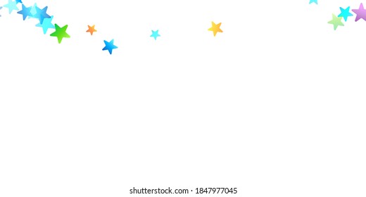 Rainbow Festive Confetti. Carnival Template. Colorful Star Falling. Beautiful Holidays Party. Little Tiny Multicolor Sprockets on White Background. Bright Vector Illustration.