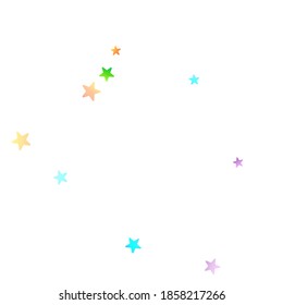 Rainbow Festive Confetti. Carnival Template. Colorful Star Falling. Beautiful Holidays Party. Little Tiny Multicolor Sprockets on White Background. Bright Vector Illustration.