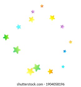Confetti festivo arcoiris. Plantilla de Carnaval. Estrella Colorida Cae. Hermosa fiesta de vacaciones. Pequeños baldes multicolores sobre fondo blanco. Ilustración del vector brillante.