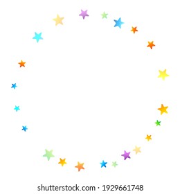 Rainbow Festive Confetti. Carnival Template. Colorful Star Falling. Beautiful Holidays Party. Little Tiny Multicolor Sprockets on White Background. Bright Vector Illustration.