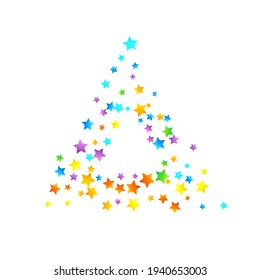 Confetti festivo arcoiris. Plantilla de Carnaval. Estrella Colorida Cae. Hermosa fiesta de vacaciones. Pequeños baldes multicolores sobre fondo blanco. Ilustración del vector brillante.